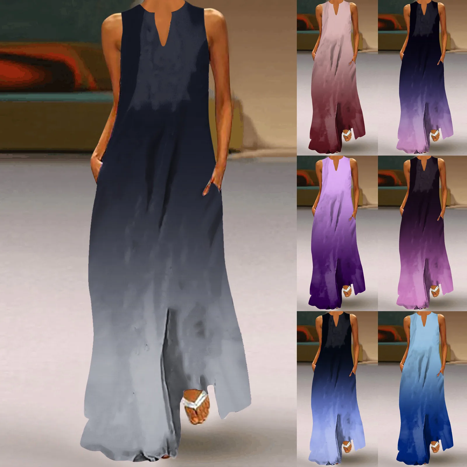 Vintage Womens Summer Dress Sleeveless V Neck Maxi Dress Elegant Beach Long Dress Wrap Dress
Vintage Womens Summer Dress Sleeveless V Neck Maxi Dress Elegant Beach Long Dress Wrap Dress