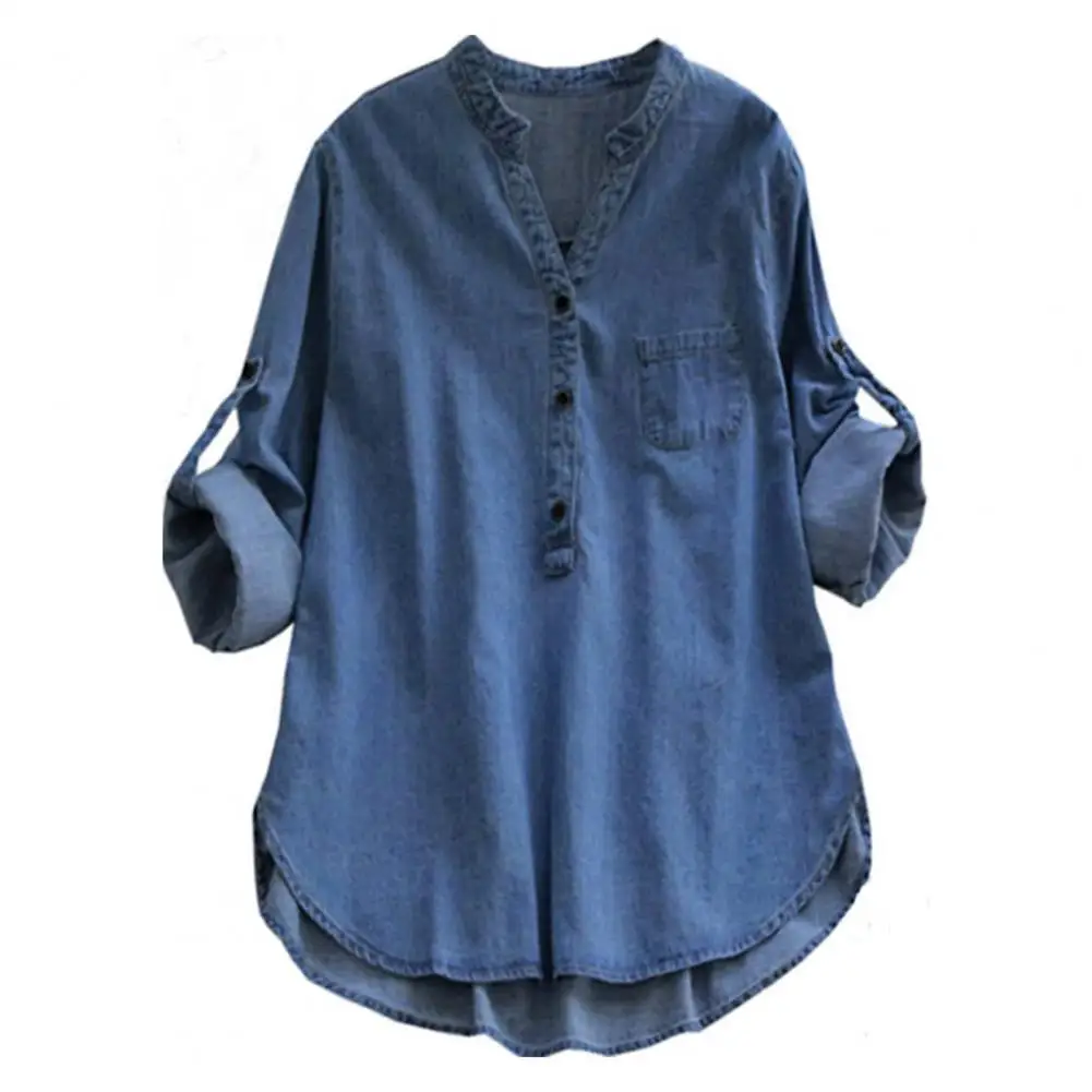 Breathable Women Shirt Chic Women's Denim Shirts Stand Collar V-neck Loose Fit Streetwear Tops for Fashionable Ladies Women
Breathable Women Shirt Chic Women's Denim Shirts Stand Collar V-neck Loose Fit Streetwear Tops for Fashionable Ladies Women