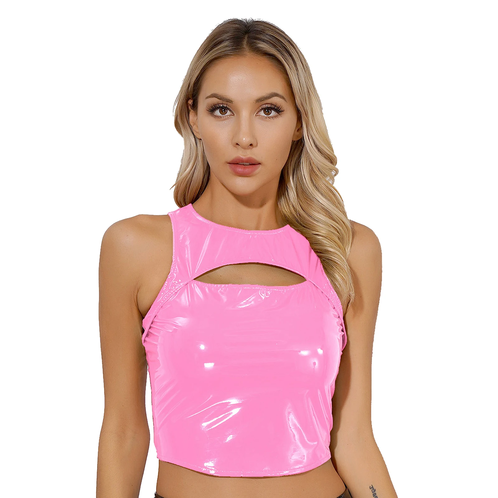 Womens Fashion Sexy Skinny Crop Top Patent Leather Sleeveless Tanks Vest Hallow Out Tops for Clubwear Pole Dance Dating Night
Womens Fashion Sexy Skinny Crop Top Patent Leather Sleeveless Tanks Vest Hallow Out Tops for Clubwear Pole Dance Dating Night