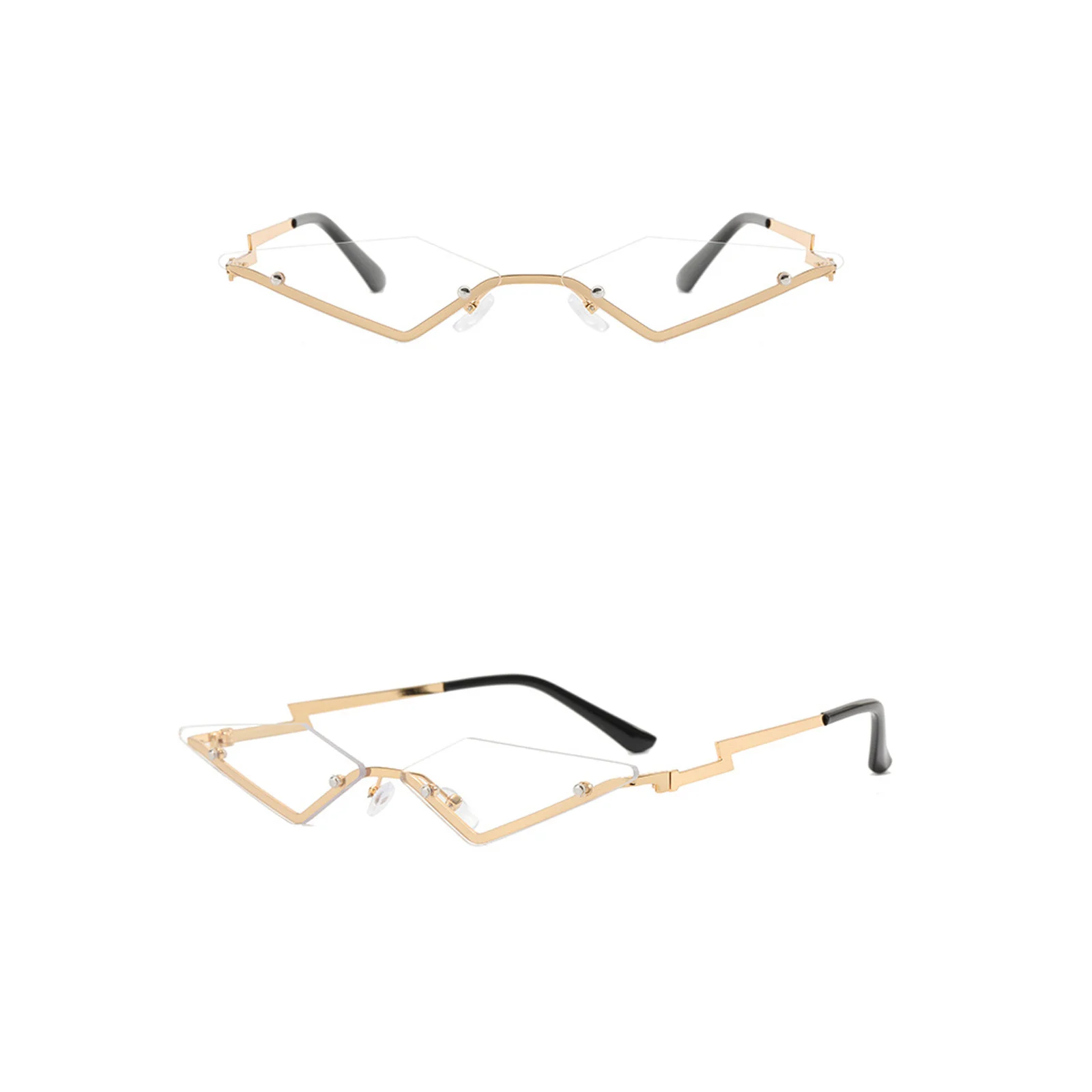 

Женские солнцезащитные очки «кошачий глаз», без оправы, в стиле панк, металлические винтажные узкие треугольные солнцезащитные очки карамельных цветов с защитой от ультрафиолета UV400, 2023
