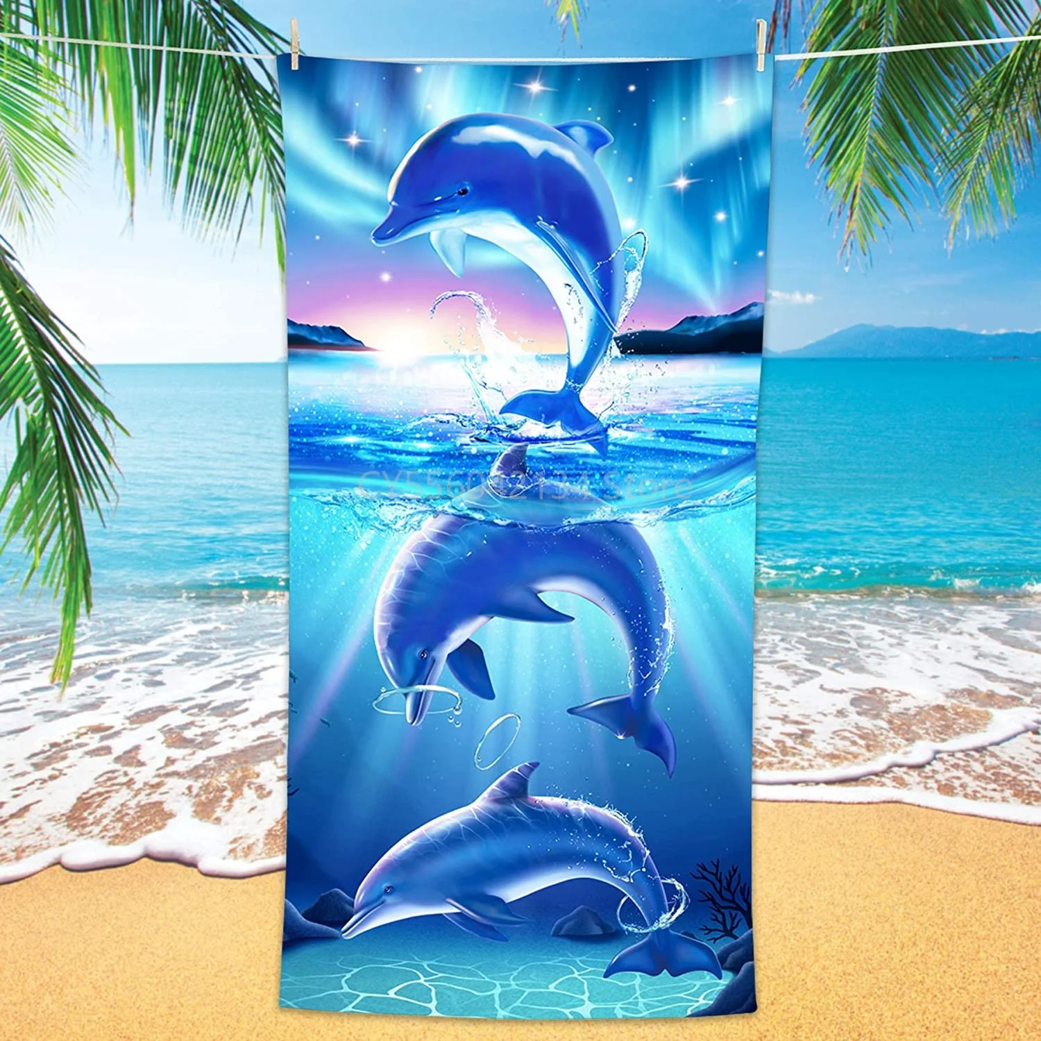 

Cute Ocean Dolphins Themed Microfiber Bath Towel Gifts for Kids, Sand Free Quick Dry Travel Towels for Boys Girls Pool Sports