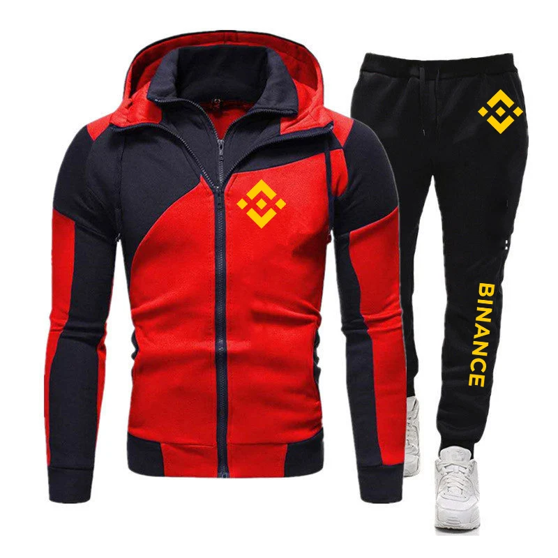 

Binance Crypto 2023 Men's New Diagonal Zipper Hoodie Tracksuit Hooded Sweatshirt Tops+Pants Pullover Sportswear Two Pieces Suits