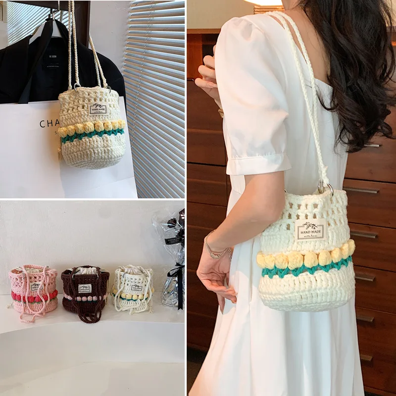 

Women's Korean-Style Fashion All-Matching New Hand-Carrying Hand-Woven Oblique Shoulder Bucket Bag