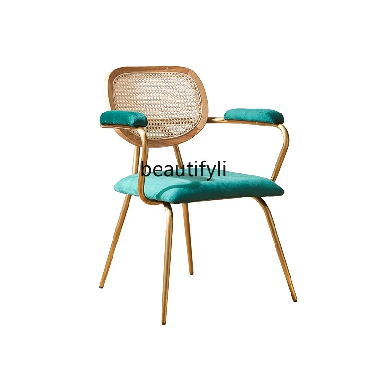Modern Simple Metal Light Luxury Dining Chair Chinese Armchair Solid Wood Rattan Leisure Chair
Modern Simple Metal Light Luxury Dining Chair Chinese Armchair Solid Wood Rattan Leisure Chair