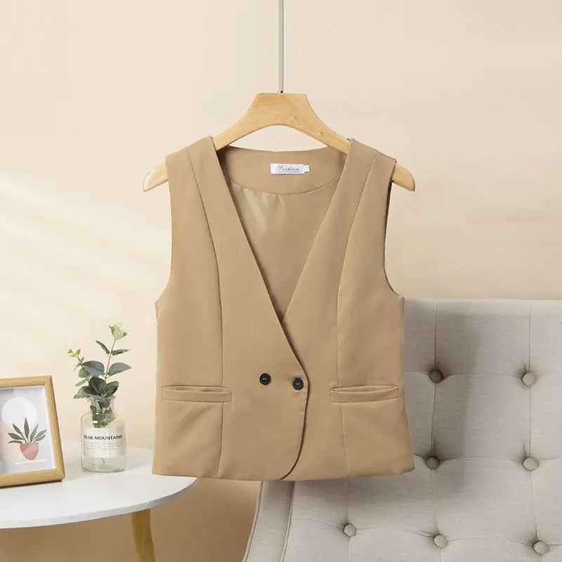 

2024 Spring Summer New Suit Vest Women's Slim Irregular Office Short Sleeveless Jacket Solid Color Kam Shoulder Coat F428