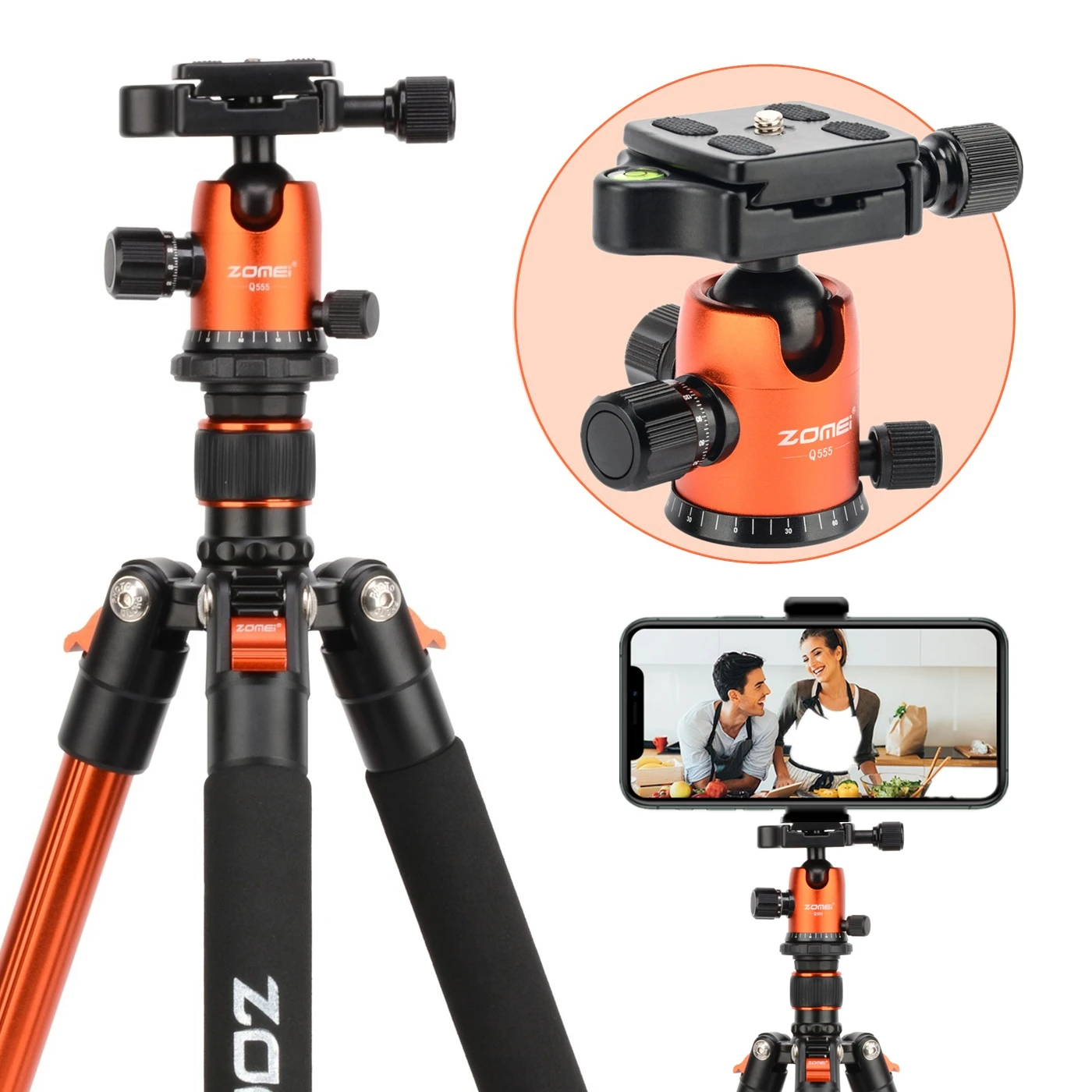 

360 Degree Panorama and Macro Photography Tripod 157.8cm 62.5in Adjustable-height Aluminum Stand for Camera Phone DSLR Travel