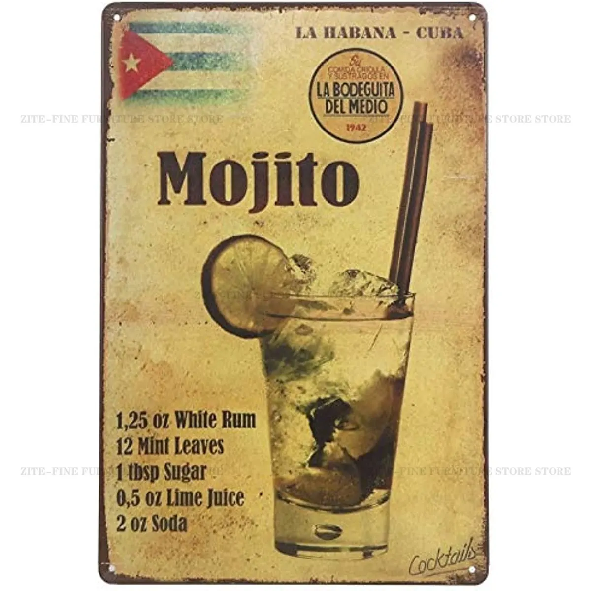 Habana Cuba Mojito Drink Retro Vintage Metal Tin Sign Poster Wall Art Pub Bar Decor 12 x 8 inches 
Habana Cuba Mojito Drink Retro Vintage Metal Tin Sign Poster Wall Art Pub Bar Decor 12 x 8 inches