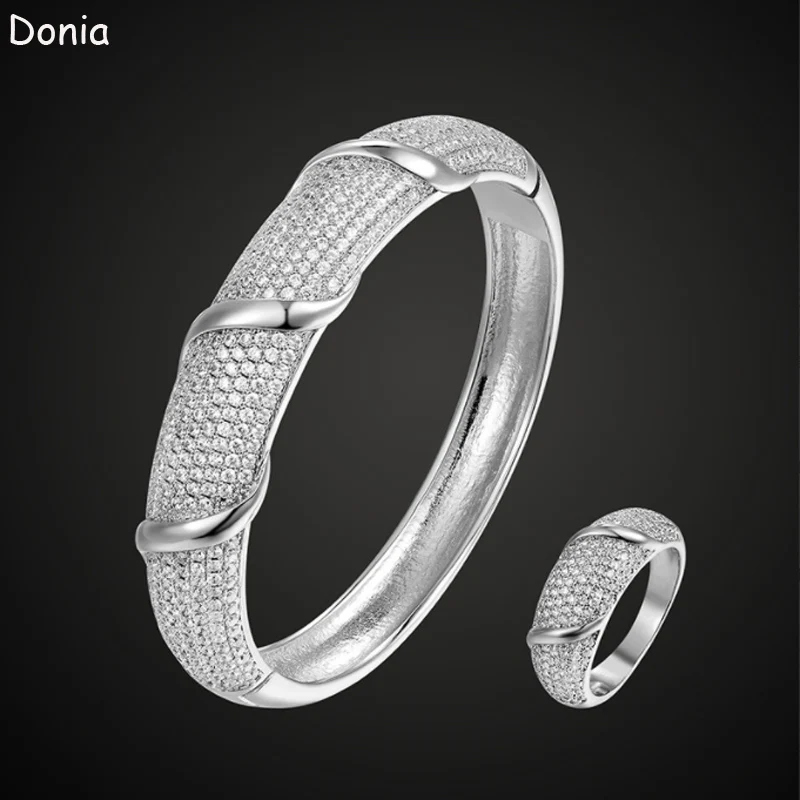 

Donia Jewelry Fashion Geometric Lines Titanium Micro-Inlaid AAA Zircon Creative Bracelet Ring Set