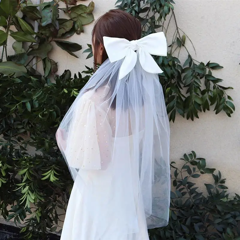 

Cute Tulle Wedding Veil Bowknot Bridal Veil Bachelorette Party Veil With Hair Clip Unique Wedding Bowknot Ribbon Bridal Veils