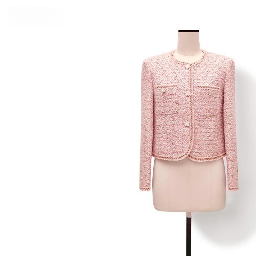 Spring Autumn Korean Style Fashion Women's High Quality Elegant Pink Plaid O-neck Tweed Jackets Short Coat F129
Spring Autumn Korean Style Fashion Women's High Quality Elegant Pink Plaid O-neck Tweed Jackets Short Coat F129