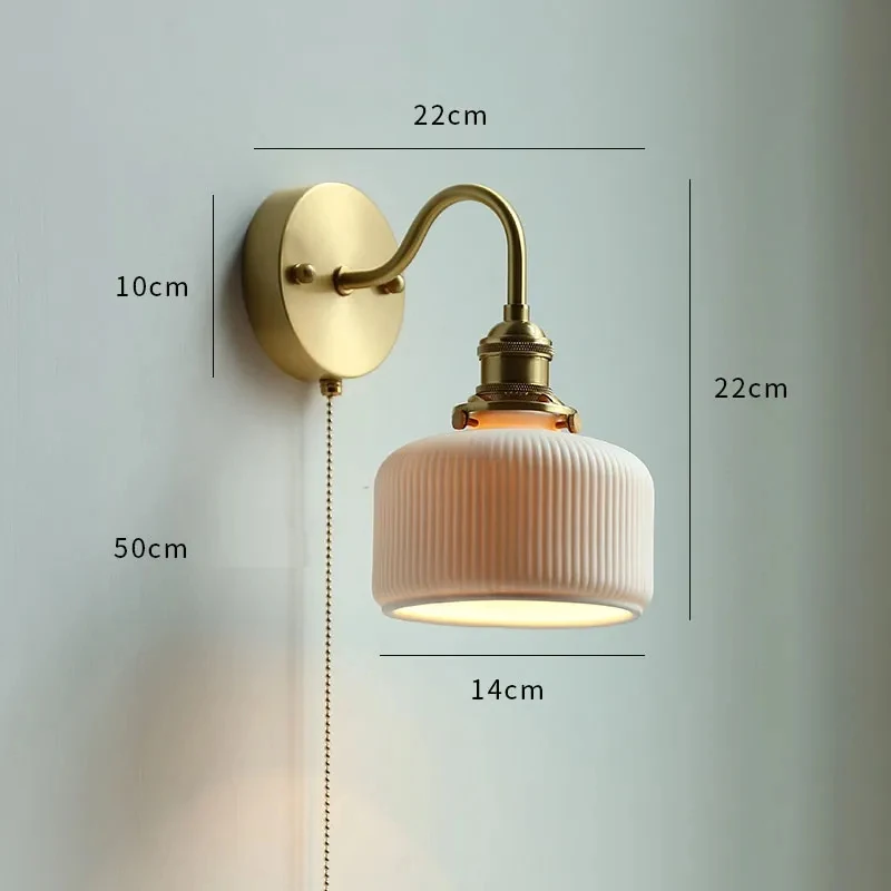 

Ceramic Nordic Wall Lamp Beside Pull China Switch Bedroom Bathroom Mirror Stair Light Copper LED Modern Wall Sconce Luminaria