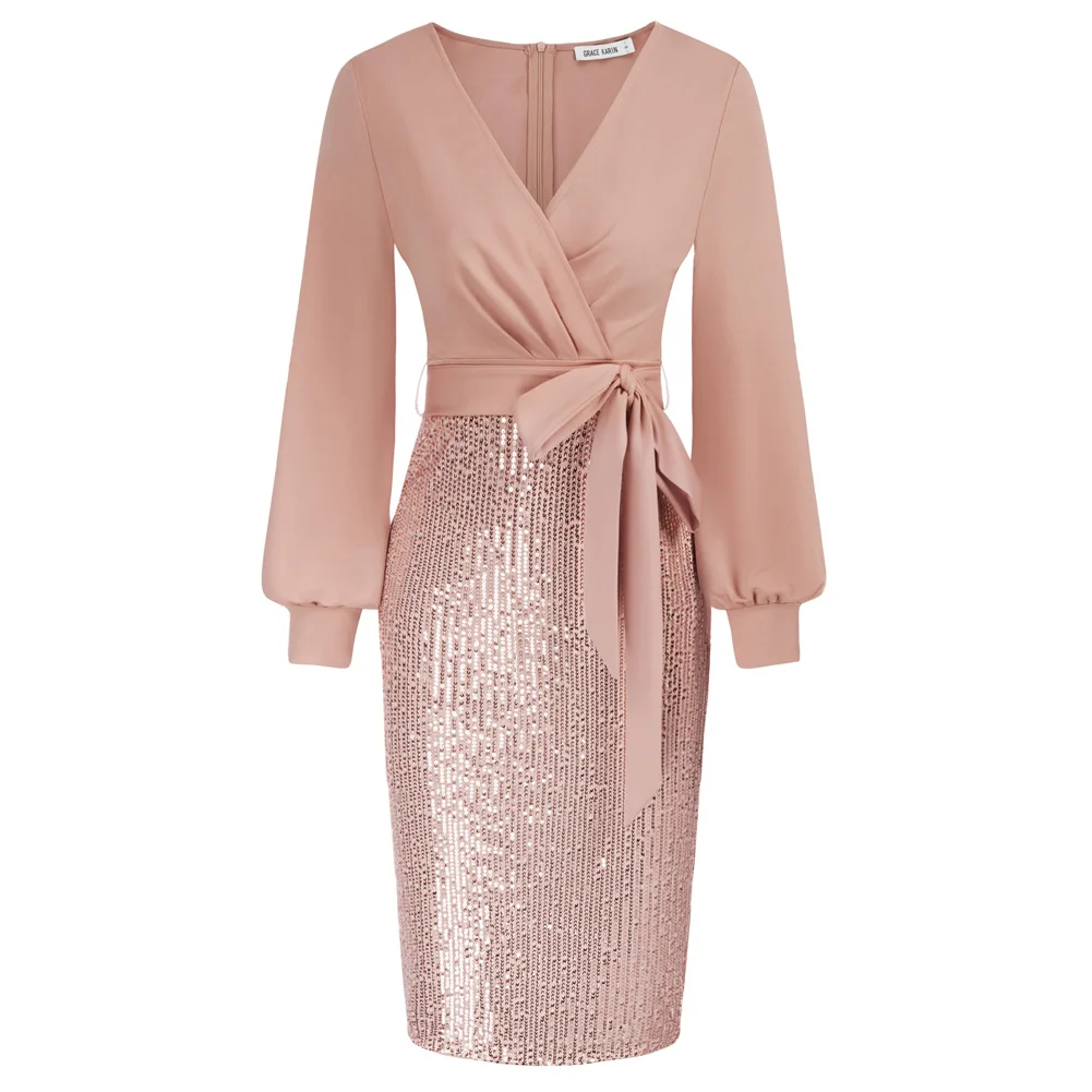 GK Women Sequin Dress Patchwork Slim Fit Ruched Long Sleeve V-Neck Defined Waist Bodycon Dress With Belt Party Prom Dresses
GK Women Sequin Dress Patchwork Slim Fit Ruched Long Sleeve V-Neck Defined Waist Bodycon Dress With Belt Party Prom Dresses