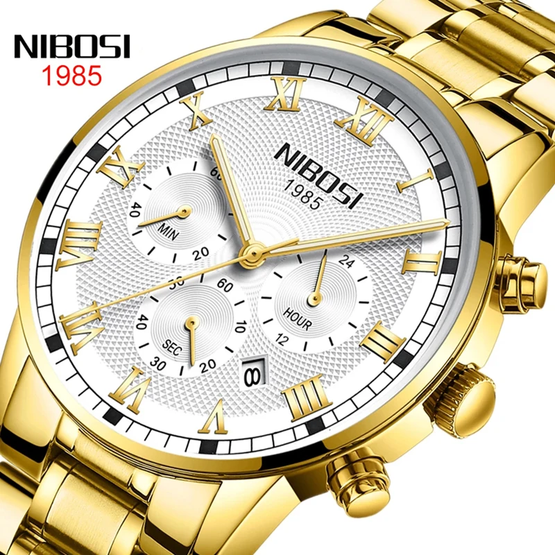 

NIBOSI Fashion Quartz Watch for Men Stainless Steel Waterproof Mens Watches Top Brand Luxury Chronograph Watch Relogio Masculino