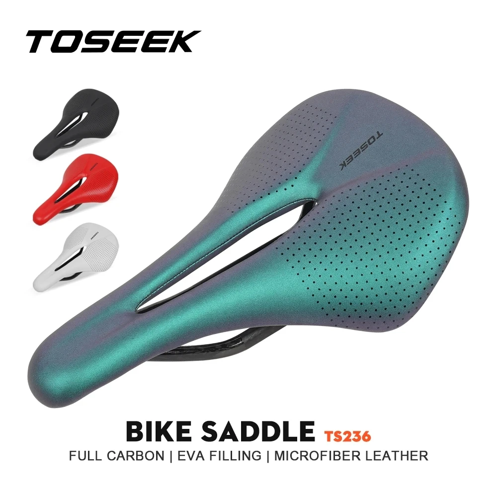 

TOSEEK TS236 Bicycle Saddle Carbon Seat Bike Cushion Ultralight 130g Surface Microfiber Leather Saddles Inner Filling EVA