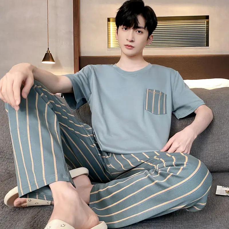 summer Short Sleeve T-shirt Pants Sleepwear Men Cotton pajama sets Loungewear Homewear Big size pajamas Korean Loose Nightwear
summer Short Sleeve T-shirt Pants Sleepwear Men Cotton pajama sets Loungewear Homewear Big size pajamas Korean Loose Nightwear