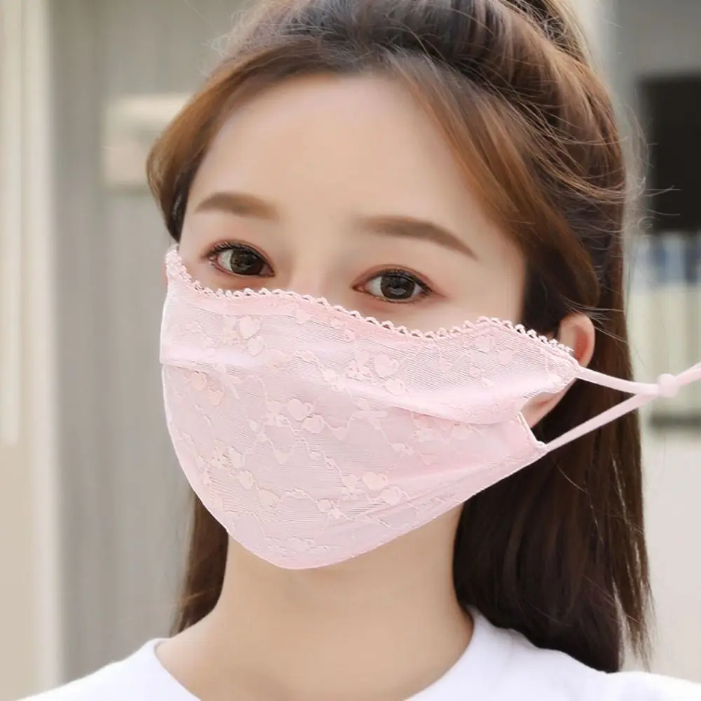 

Flower Sunscreen Lace Mask Sunshade Solid Color Sunscreen Face Cover UV Protection Adjustable Strap UV Protection Mask Sports