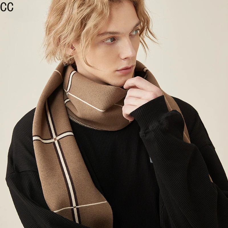 

Men's Scarf High Quality Wool Autumn Winter Thick Warm Business Versatile Plaid Stripe Cashmere Muffler Luxury Chrimas Gift Male