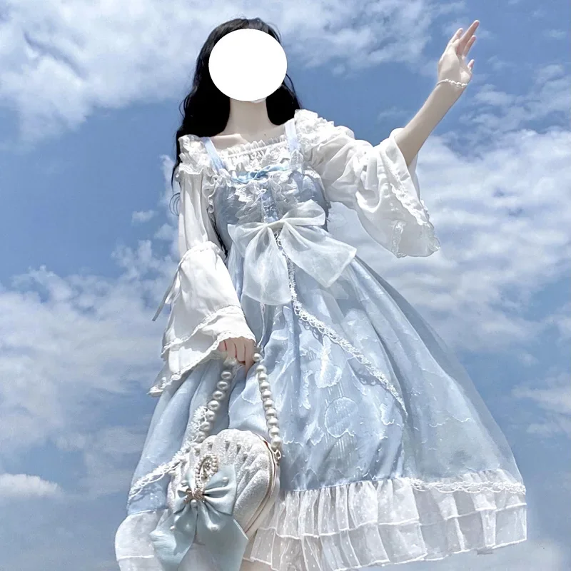 Blue Alice In Wondeland Cute Lolita Dress for Women Japanese Tea Party Soft Girl Kawaii Princess Dress Fairy Vestidos
Blue Alice In Wondeland Cute Lolita Dress for Women Japanese Tea Party Soft Girl Kawaii Princess Dress Fairy Vestidos