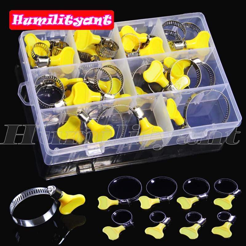 30PCS Hose Clamps Fit 8~44mm Stainless Steel Hose Clamps with Yellow Butterfly Handles
30PCS Hose Clamps Fit 8~44mm Stainless Steel Hose Clamps with Yellow Butterfly Handles