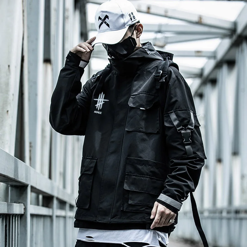 Fashion Techwear Black Hooded Jacket Mens Multiple Pockets Cargo Outerwear Streetwear Functional Jackets Coat Male
Fashion Techwear Black Hooded Jacket Mens Multiple Pockets Cargo Outerwear Streetwear Functional Jackets Coat Male
