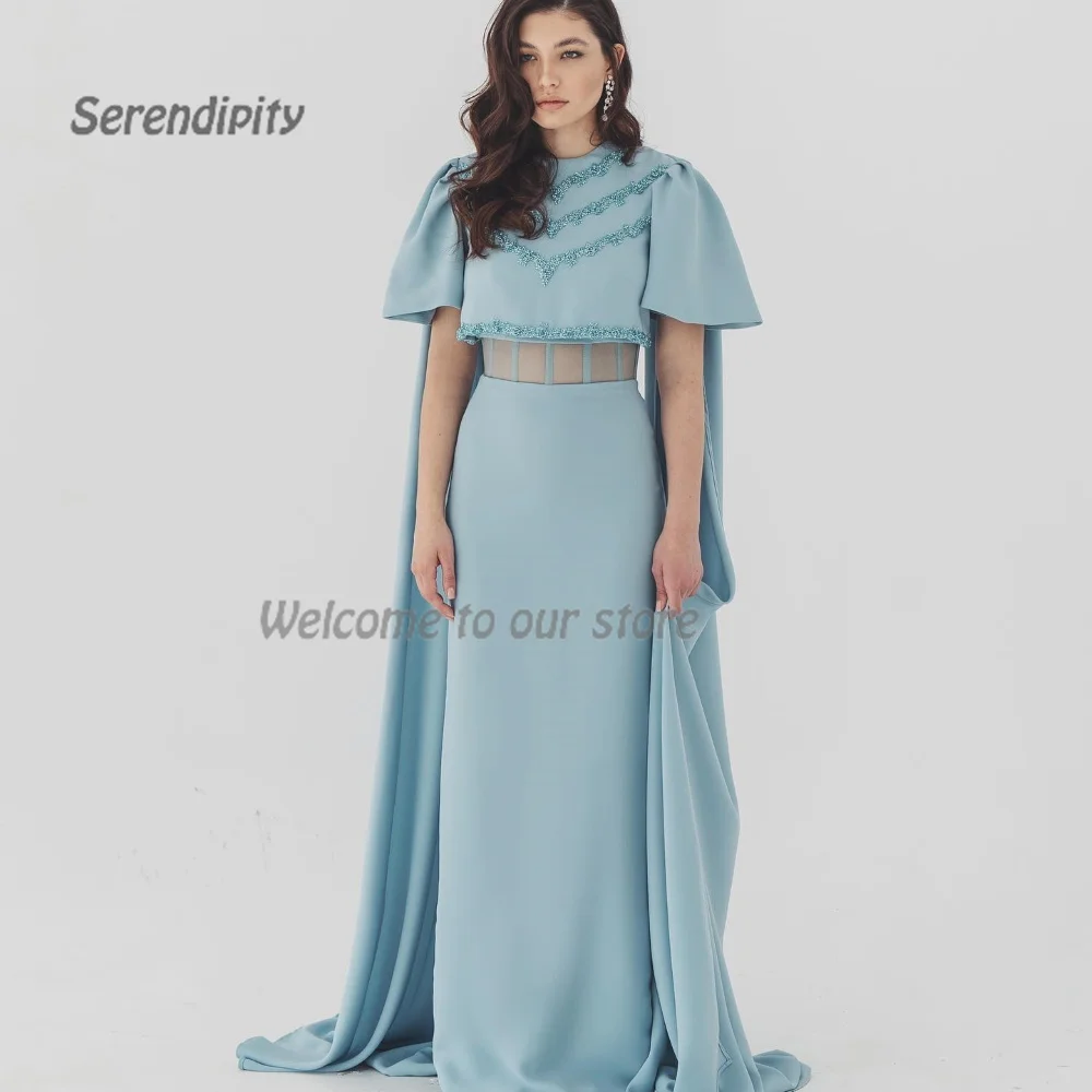 

Serendipity Trumpet Saudi Arabia Evening Dress Floor-Length O-Neck Short Sleeve Sequined Cocktail Prom Gown For Sexy Women
