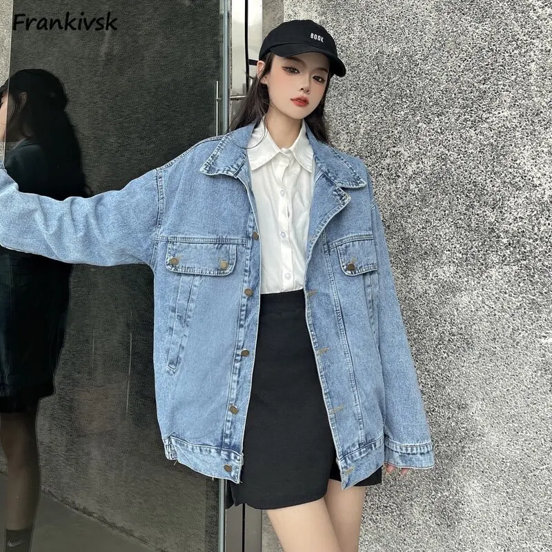 

Retro Jackets Women Baggy All-match Korean Style Fashion Autumn Denim Overcoats High Street Sweet Hipster Prevalent College New