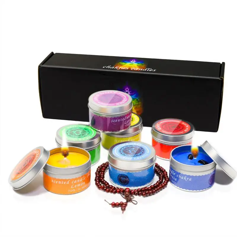 

7pcs Smokeless Tin Cans Candles Colorful Scented Candles Christmas Candle Wedding Western Food Candlestick Column Wax