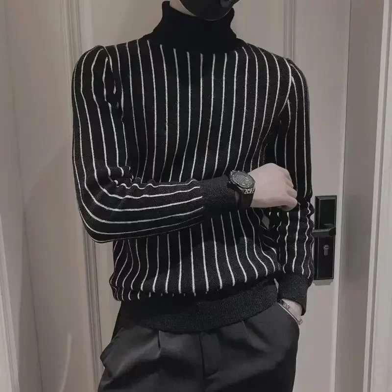 Man Clothes Pullovers Black Knitted Sweaters for Men Turtleneck High Collar Striped Fashion 2023 Sweat-shirt Cotton Maletry Mode
Man Clothes Pullovers Black Knitted Sweaters for Men Turtleneck High Collar Striped Fashion 2023 Sweat-shirt Cotton Maletry Mode