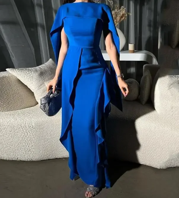 

Элегантные женские платья, модель 2024 года, осенне-зимнее платье для гостей свадьбы, кружевное однотонное синее длинное платье, женская одежда, наряды