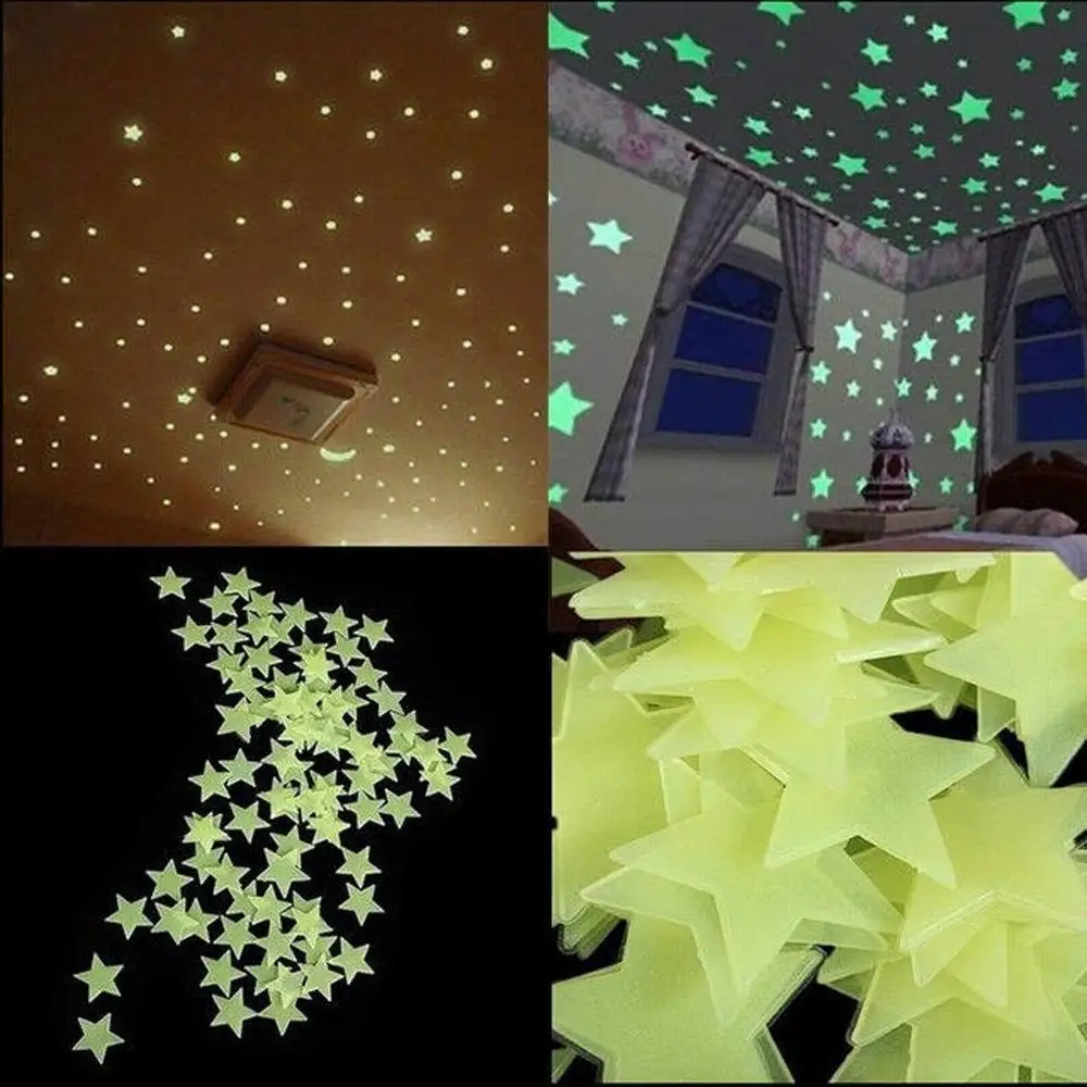 

100PCS 3D Stars Glow In The Dark Wall Stickers Luminous Fluorescent Wall Stickers For Kids Baby Room Bedroom Ceiling Home Decor