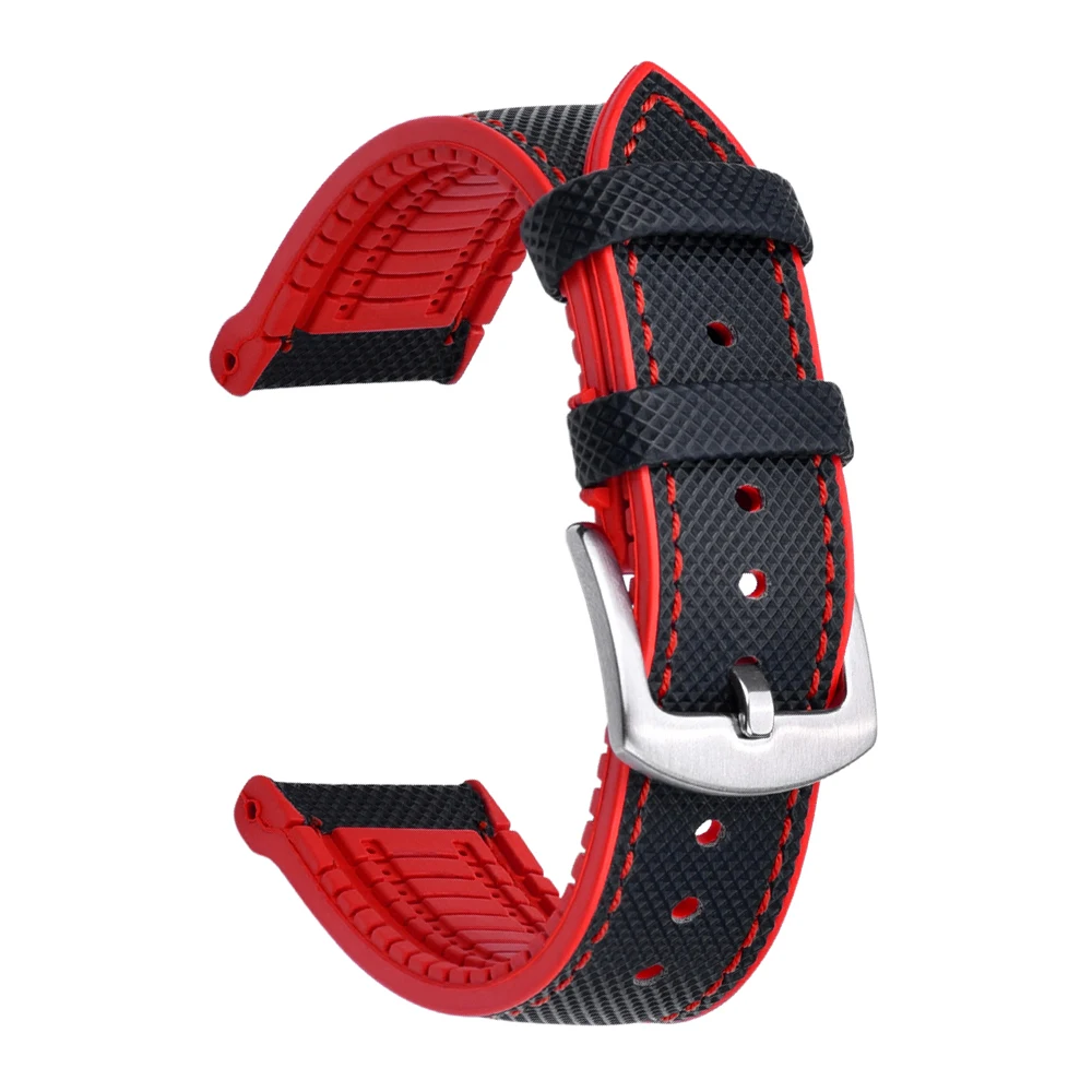 

Leather+Rubber Watch Strap Leather Watchband 20mm 22mm Rubber Strap Sports Waterproof Strap for Men Women Wristwatch Replacement