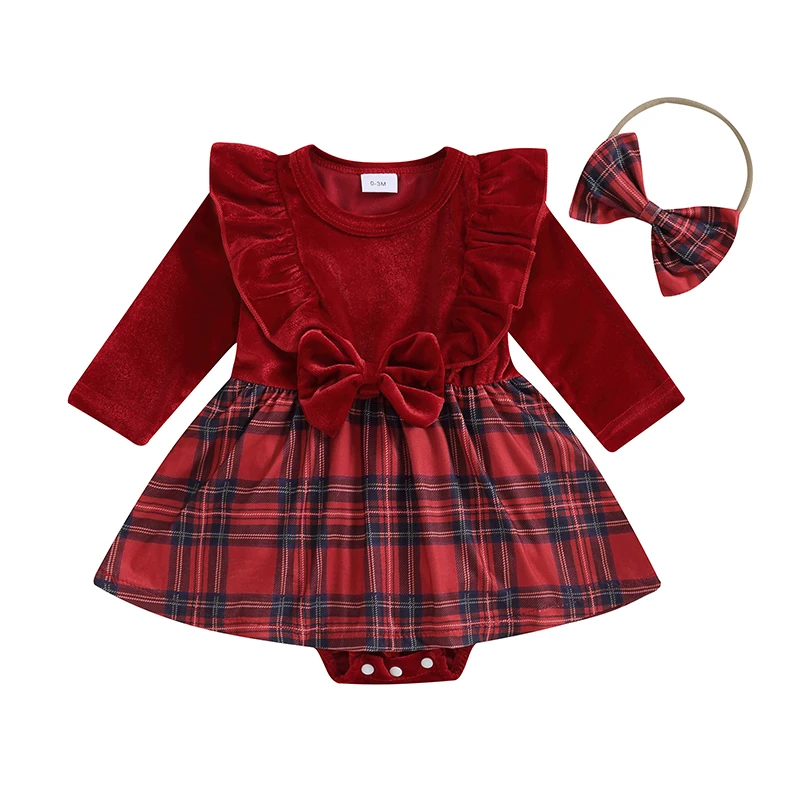 Newborn Girl Outfit, Long Sleeve Crew Neck Plaid A-line Romper Dress with Bowknot Headband Clothes
Newborn Girl Outfit, Long Sleeve Crew Neck Plaid A-line Romper Dress with Bowknot Headband Clothes