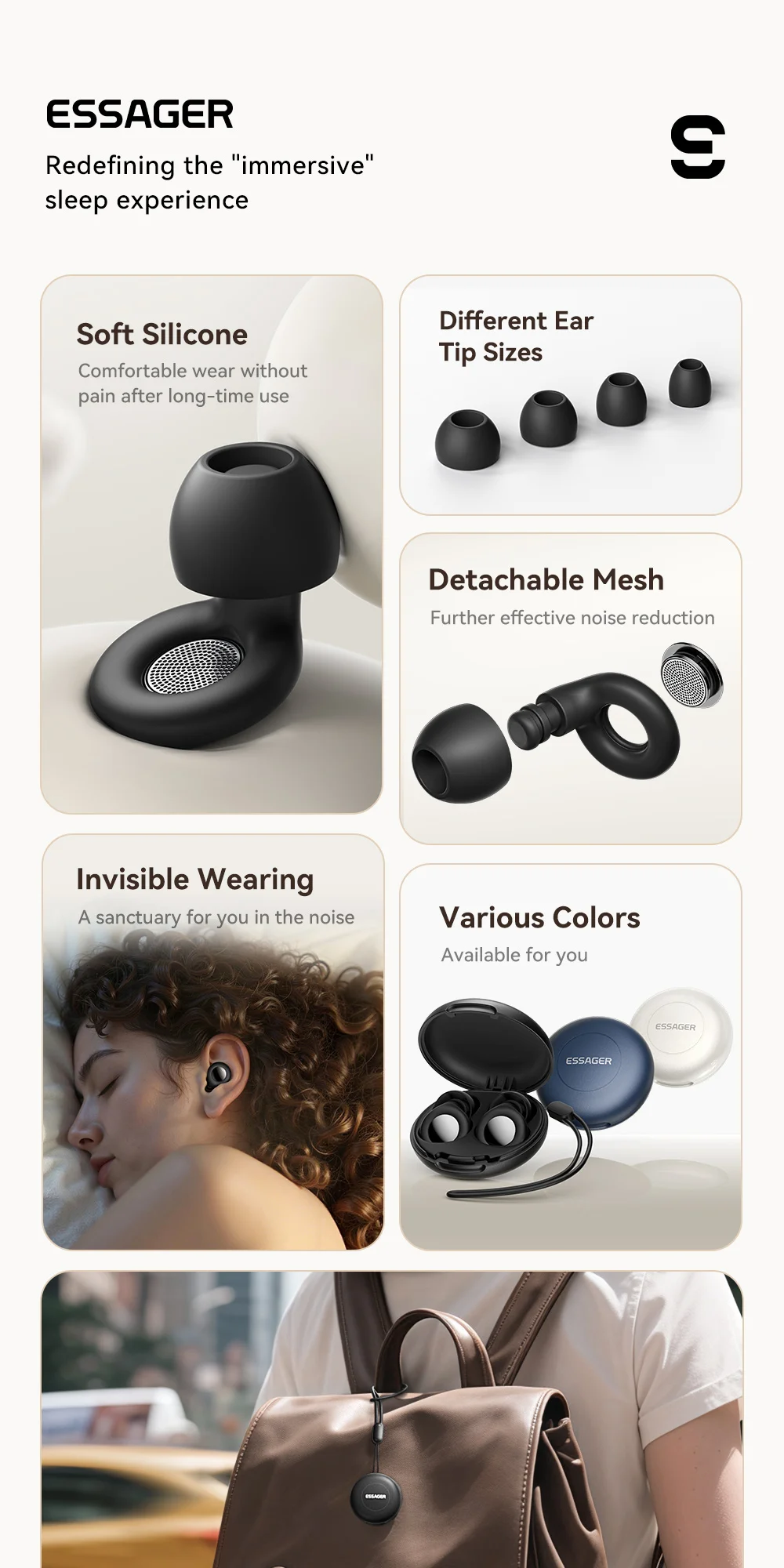 Essager Sleeping Earplugs 49dB Noise Cancelling Ear Plugs for Sleeping Concerts Work Plane Travel Waterproof Silicone Earplugs Essager Sleeping Earplugs 49dB Noise Cancelling Ear Plugs for Sleeping Concerts Work Plane Travel Waterproof Silicone Earplugs