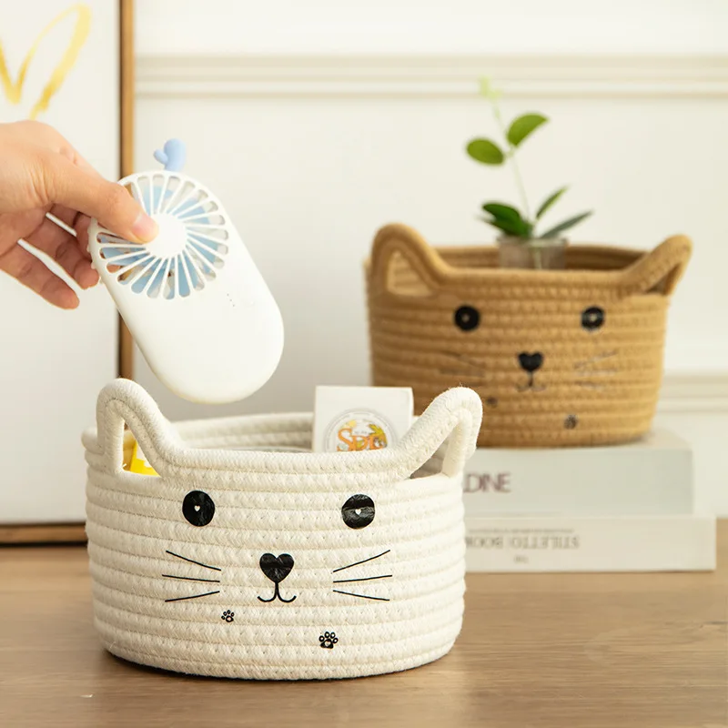 Cat Ears Cotton Thread Woven Desktop Storage Basket Key Handmade Bedside Sundry Sorting Round Blue
Cat Ears Cotton Thread Woven Desktop Storage Basket Key Handmade Bedside Sundry Sorting Round Blue