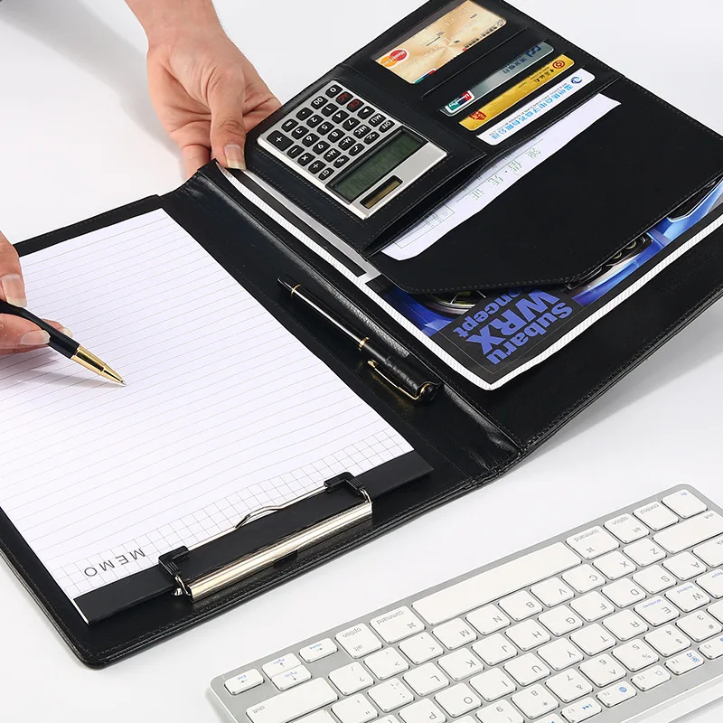 

A4 Business Padfolio File Folder Portfolio Document Holder Organizer Clipboard PU Leather Briefcase Card Holder Office Supply
