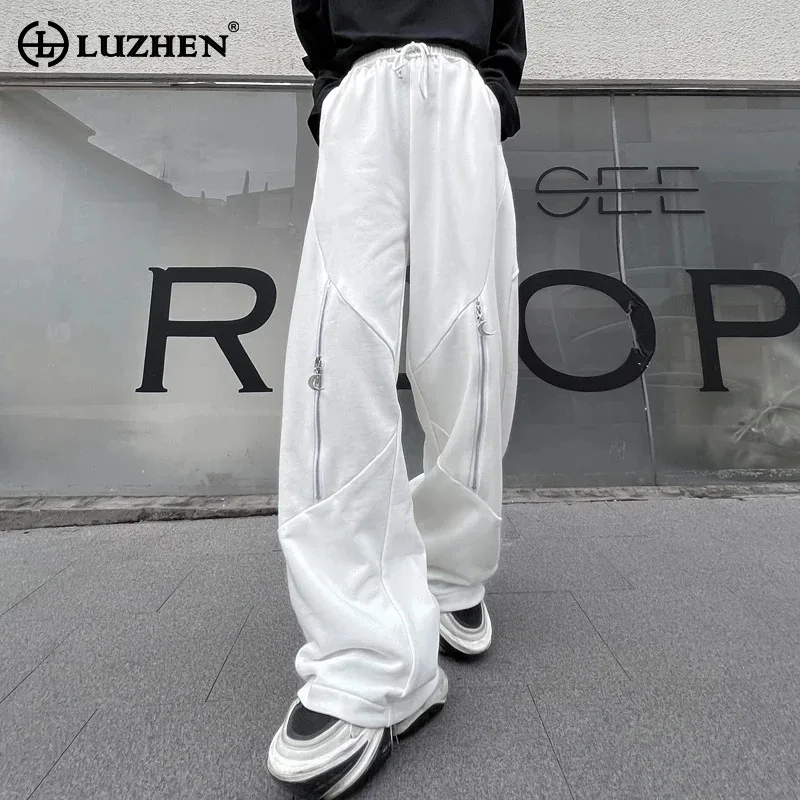 

LUZHEN 2024 Spring New Trendy Straight Pants Men's High Street Loose Casual Zipper Splicing Sweatpants Wide Leg Trousers LZ2936