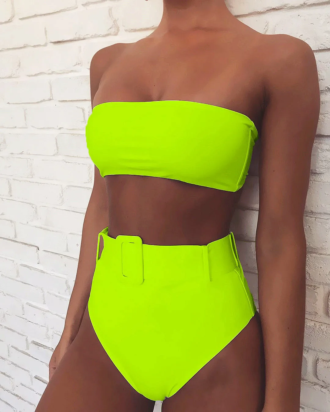 

2023 Sexy Bikini Bandeau Women Push Up Solid High Waist Swimwear Swimsuit Bikinis Set Bathing Suit Bikini Female Waistband Decor