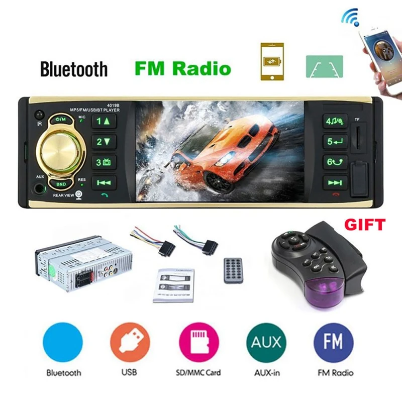

Bluetooth 4.2 Audio Video MP5 Player Auto Parts TF USB Car Radio 1 Din 4.1 Inch ISO Remote 260,000 Color Screen