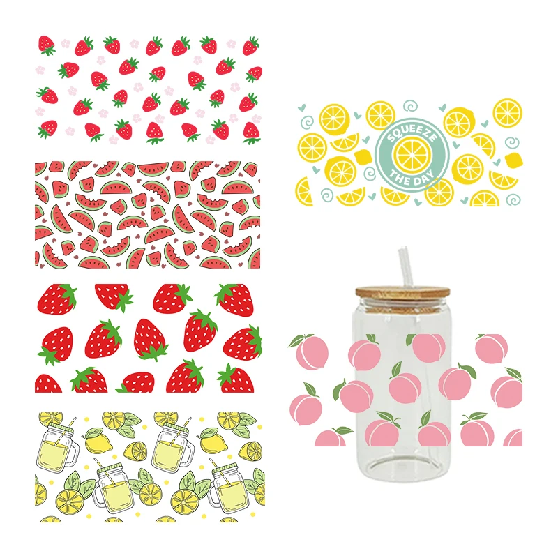 

UV DTF Transfers Stickers, Cup Wraps, Fruit, Strawberry, Lemon, Printed for DIY Glass, Ceramic Metal Leather, 3D, 16oz D4358