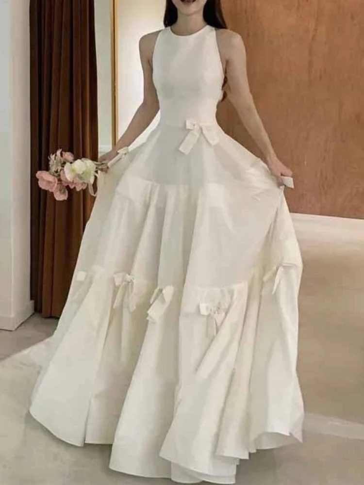 Simple Korea Sleeveless O-neck Long Satin Elegant Prom Gown Sweet Bow Appliques Outdoor Party Vestidos Solid A-line Modern Dress
Simple Korea Sleeveless O-neck Long Satin Elegant Prom Gown Sweet Bow Appliques Outdoor Party Vestidos Solid A-line Modern Dress