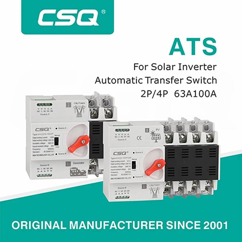 

CSQ Din Rail Solar Type 63A 100A 2P 4P Mini ATS Dual Power Automatic Transfer Switch for PV and inverter