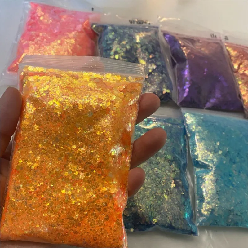 

50g/Bag Iridescent Nail Art Glitter Sequins Holographic Laser Gold Colorful Mix Powder Sparkly Hexagon Chunky Glitter Flakes