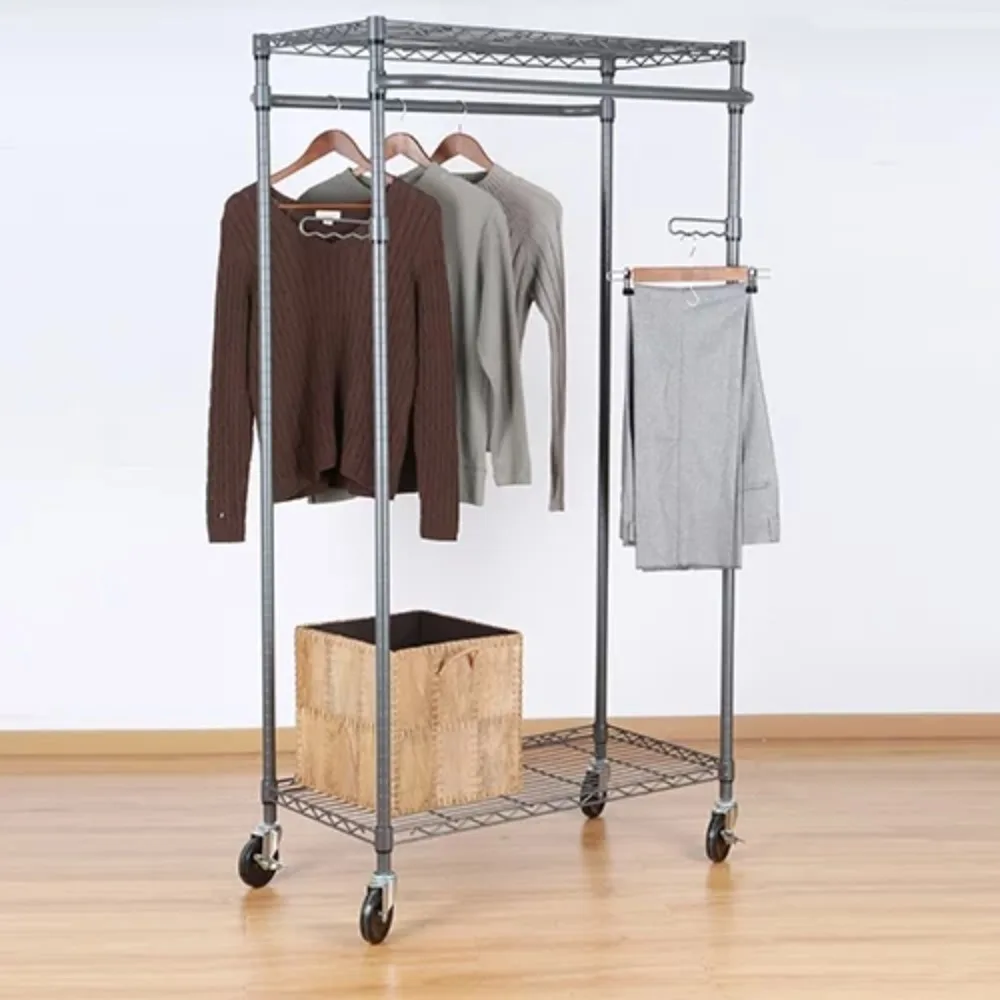 

Double Hanging Garment Rack Organizer for Clothes 38.2in Wx 23.6in Dx 66.1in H Wardrobe Organizers Free Shipping Gunmetal Finish