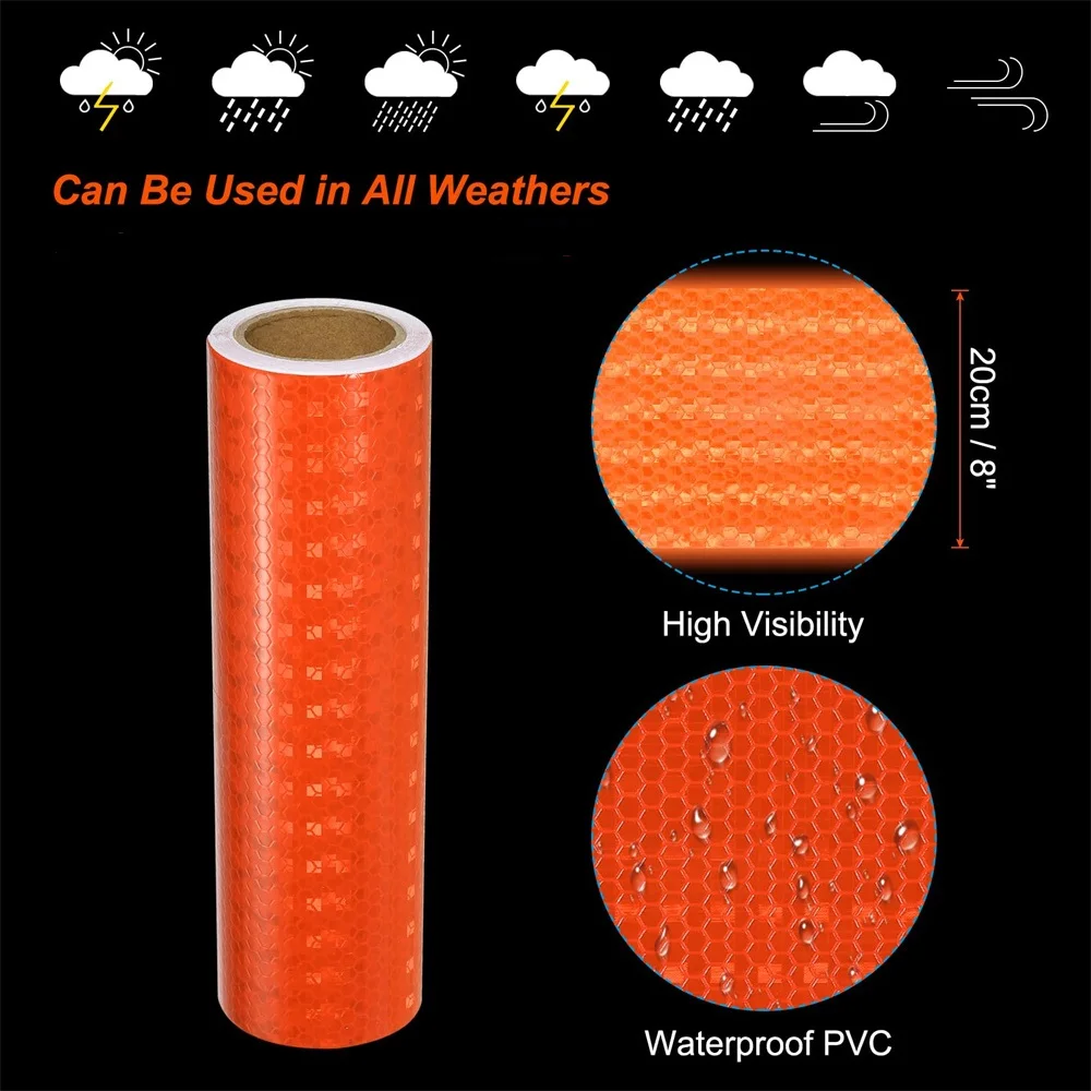 

8inch*33FT Orange Reflective Tape Outdoor Waterproof Strong Adhesive Safety Warning Reflector Conspicuity Decal For Cars Trailer