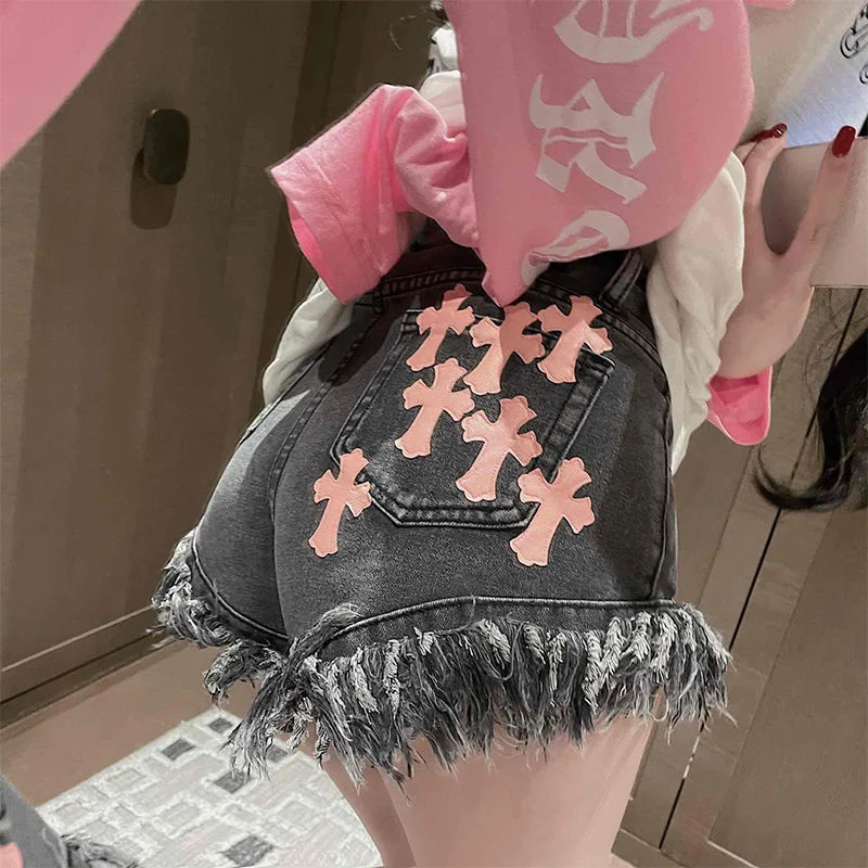 Fashion Summer Vintage Y2k Shorts Fringed Fringe Gothic Short Jeans Female American Street High Waist Leisure Is Extremely Short 
Fashion Summer Vintage Y2k Shorts Fringed Fringe Gothic Short Jeans Female American Street High Waist Leisure Is Extremely Short