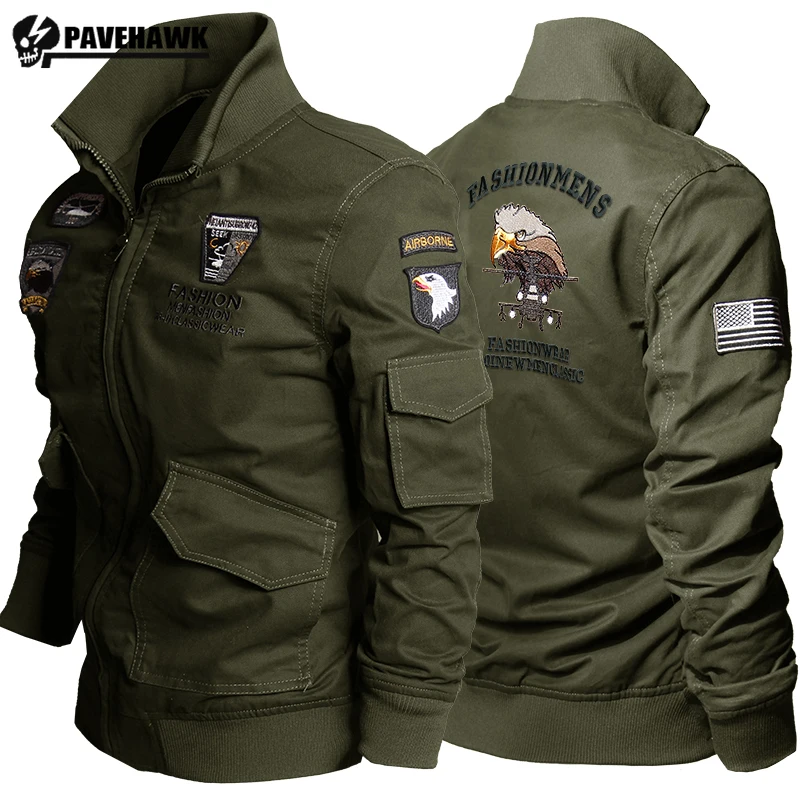 

Military Tactical Pilot Cargo Jacket Men Letter Embroidery Air Force Bomber Cotton Coat High-Quality Casual Stand Collar Outwear