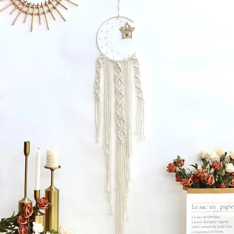 Moon & Star Macramé Wall Tapestry - Bohemian Nordic Nursery & Ramadan Decor 16 S3beb76f4c29f49128a2cab5eca3f340bX