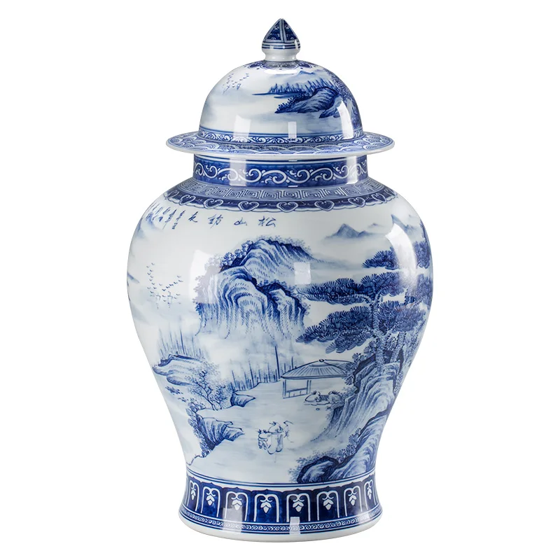 

Hand-painted blue and white porcelain, general jar, vase, Jingdezhen ceramic ornaments, living room corner table, coffee table,