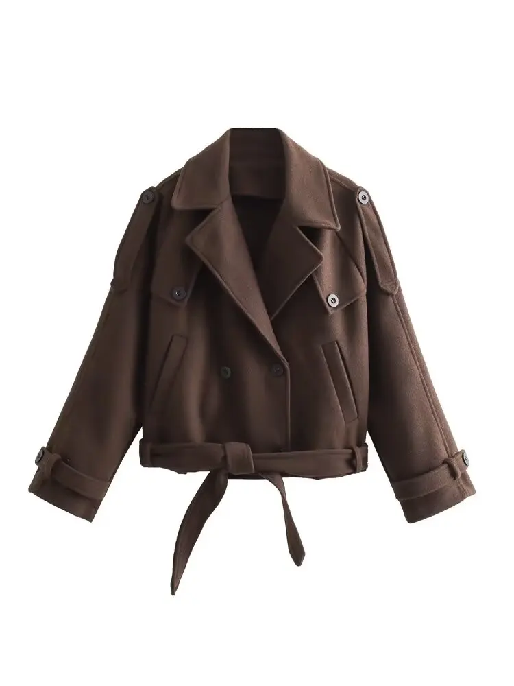 Plus Size Women's Clothing Woolen Coat Spring And Autumn Double Lapel Short Jacket Double-Breasted Jacket With Belt At Waist
Plus Size Women's Clothing Woolen Coat Spring And Autumn Double Lapel Short Jacket Double-Breasted Jacket With Belt At Waist