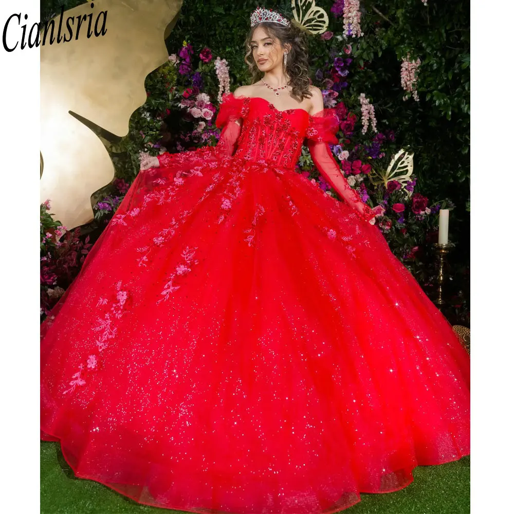 Red Off The Shoulder Long Sleeve Ball Gown Quinceanera Dresses Crystal Beading Appliques Lace Corset Sweet Vestidos De XV Años
Red Off The Shoulder Long Sleeve Ball Gown Quinceanera Dresses Crystal Beading Appliques Lace Corset Sweet Vestidos De XV Años